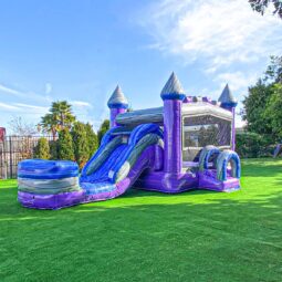 XJUMP 12.5’x26’x13’ Purplish Castle Bounce House with Slide- Heavy Duty 15oz PVC Vinyl, with Basketball Hoop and Blower, Indoor and Outdoor Rental Grade Jump House with Slide for Kids & Adults