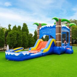HeroKiddo Ocean Shark Inflatable Water Slide Bounce House Combo (with Pool and Blower)
